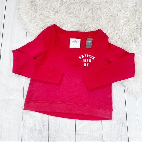 A&F Women's Logo Red Crop  Long Sleeve Pullover Sweatshirt Size Medium - Picture 1 of 4